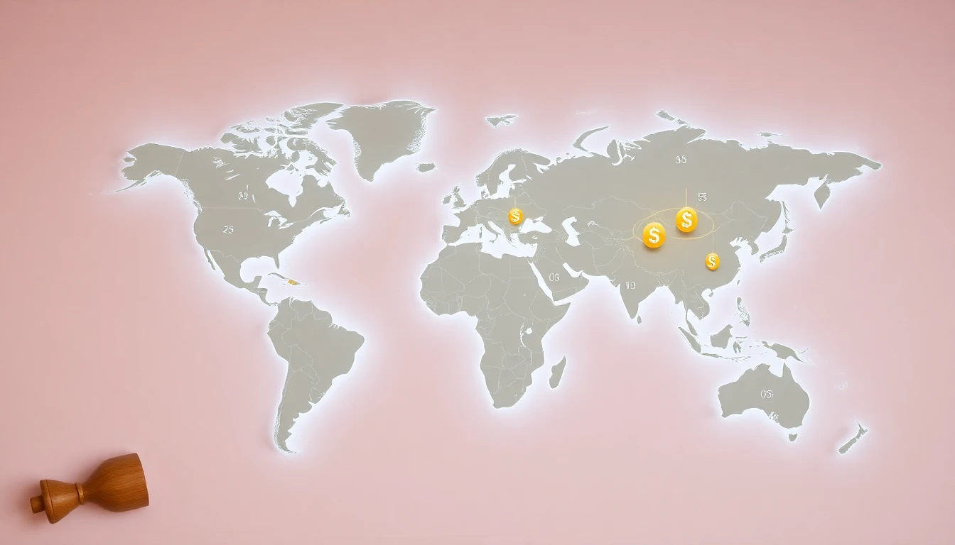 Weltkarte mit Finanzsymbolen