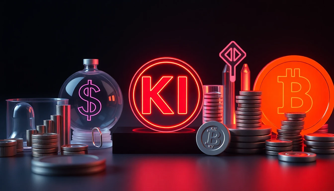 Elegante Verschmelzung von klassischen Finanzsymbolen mit moderner KI-Visualisierung